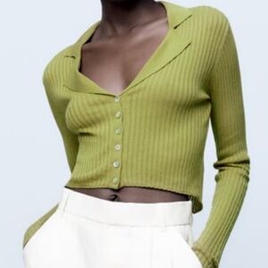 Fine Ribbed Knit Cropped Cardigan
